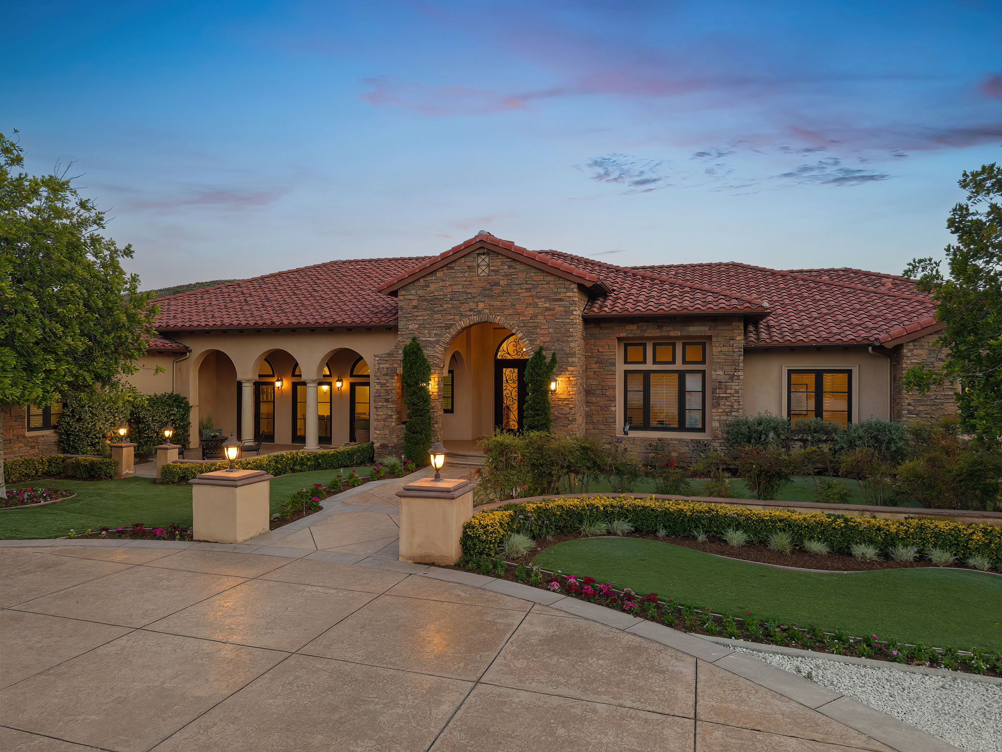 Actual Stallion Ranch angled front exterior at twilight
