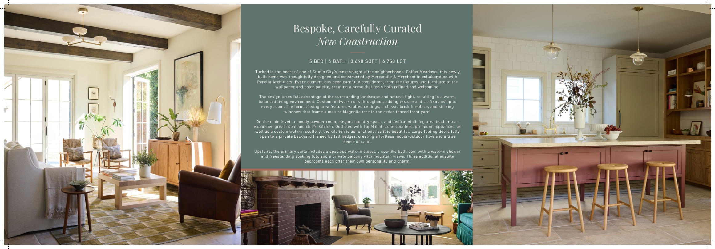 Complete Farmdale tri-fold reverse with finished description and living room and kitchen photographs