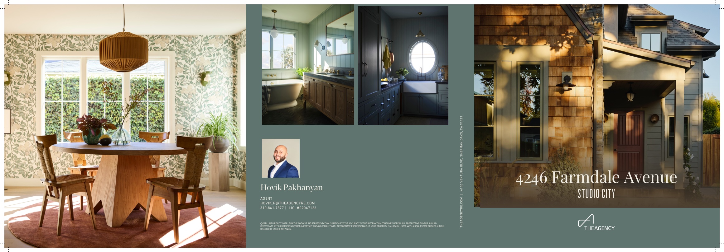 Complete Farmdale tri-fold exterior: dining photograph, Hovik agent panel and front cover